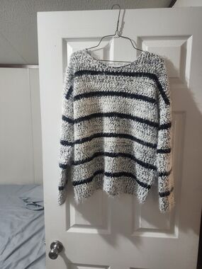 Calvin Klein Textured Crewneck Sweater in Black and White